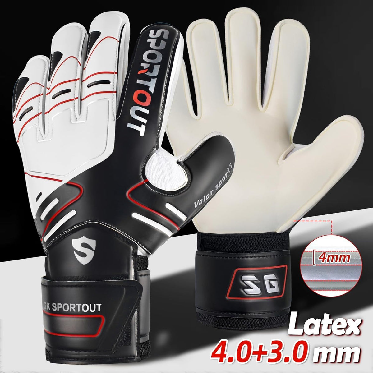 Sportout Goalie Gloves - Strong Grip & Finger Protection for Youth & Adults | 4 Colors Available