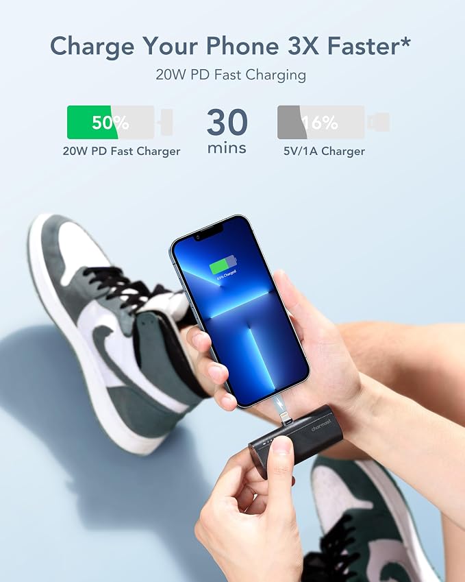 charmast Small Portable Charger for iPhone, Ultra-Compact 20W PD Fast Charging Power Bank 5000mAh, Mini Battery Pack for iPhone 14/14 Pro Max/13/13 Pro Max/12/12 Pro Max/11/XR/X/8/7/6 etc