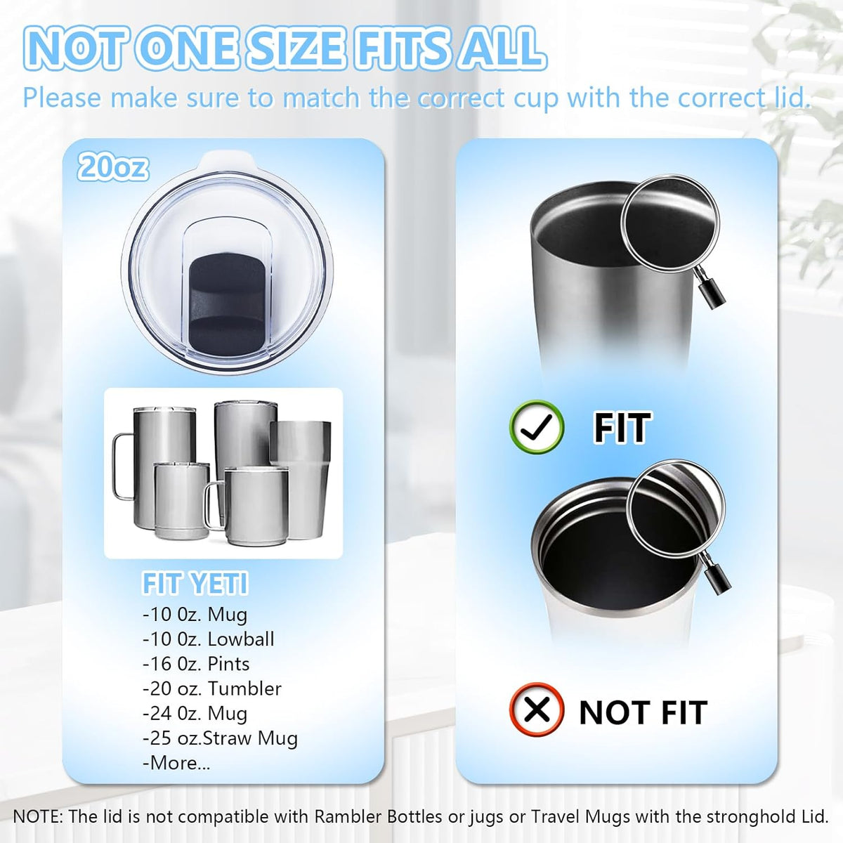 YETI Magnetic Slider Replacement Lids - 6 Pack Spill Proof Covers for 20 oz Tumblers & Mugs | BPA Free