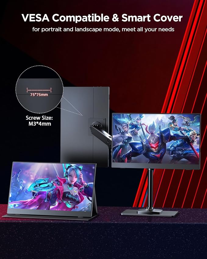 UPERFECT 2K 120Hz Portable Gaming Monitor, 16" 2560x1600 QHD 16:10 400 Nits Portable Monitor for Laptop w/VESA & Cover HDR Eye Care External Second Screen for PC Phone Game Console