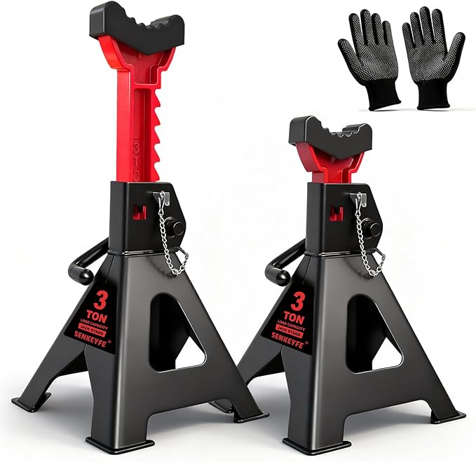 3 Ton (6,600 LBs) Jack Stands with Double Pin Locking,Rubber Cover and Large Foot Base,11"-17" Adjustable Height,Heavy Duty Car Jack Stands,Lifting SUV,MPV,Pickup Truck,ATV/UTV,1 Pair