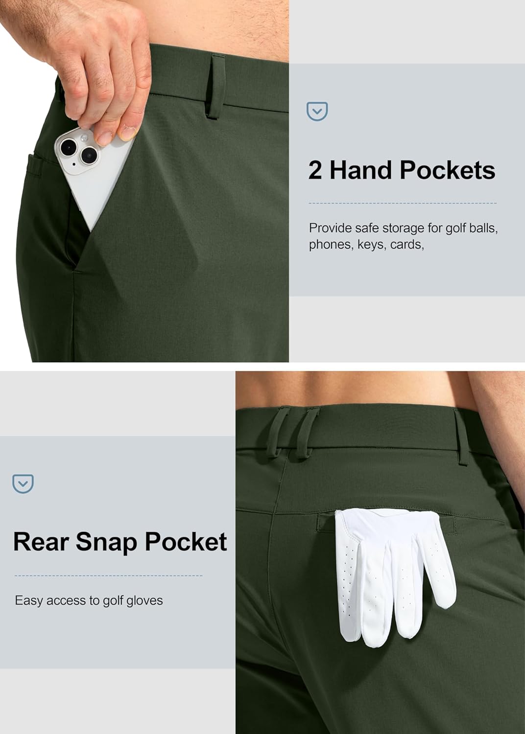 Pudolla Men's Golf Pants - Lightweight Quick-Dry Casual Slacks with Pockets | Comfortable Fit in 30"/32"/34" Sizes