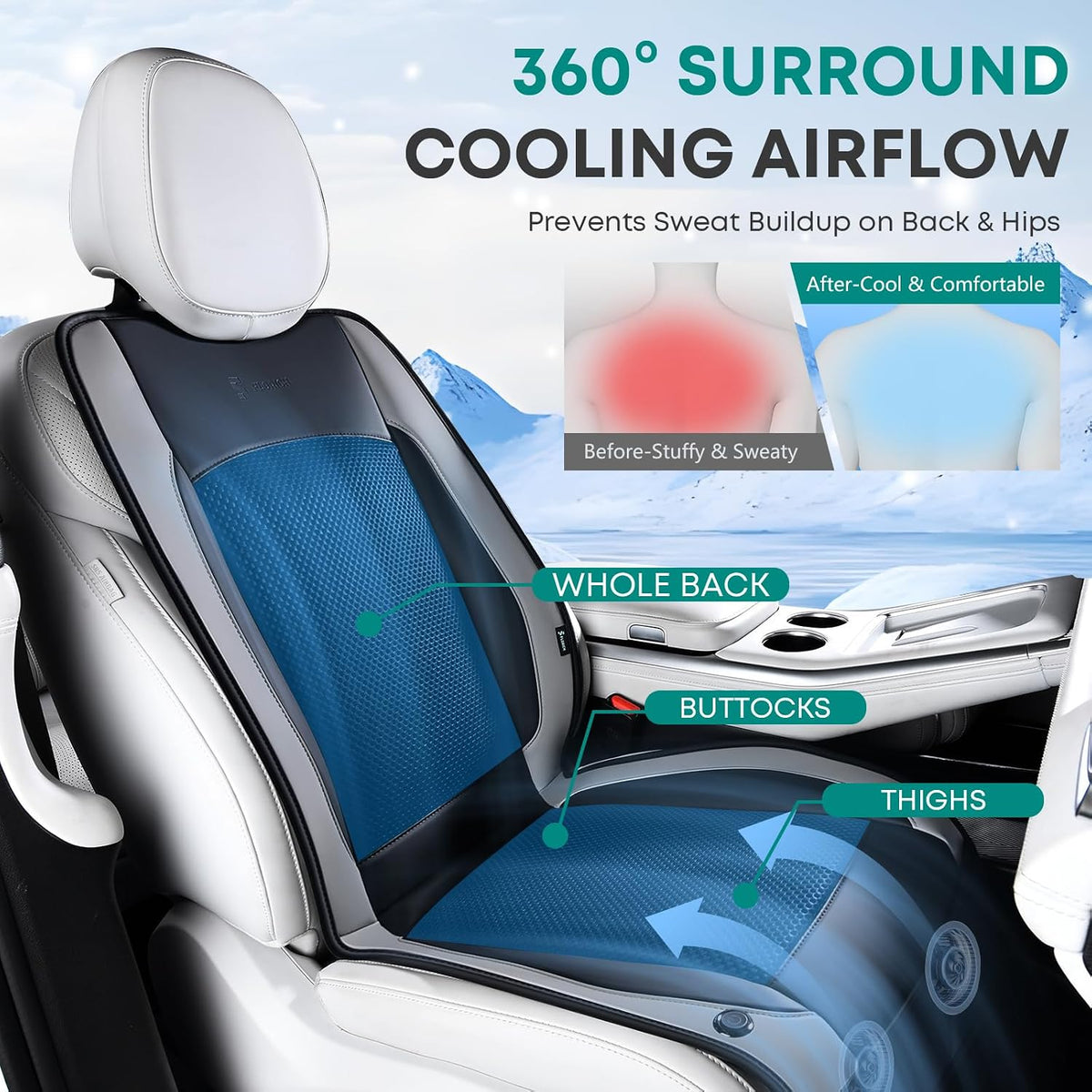 FLORICH Cooling Car Seat Cover Front Seat, 12V-24V Ventilated Seat Cushion, Cooling Car Seat Cushion with 2 Powerful Turbo Fans 3-Speed Adjustable for Summer Driving, Universal Fit for Car SUV Truck