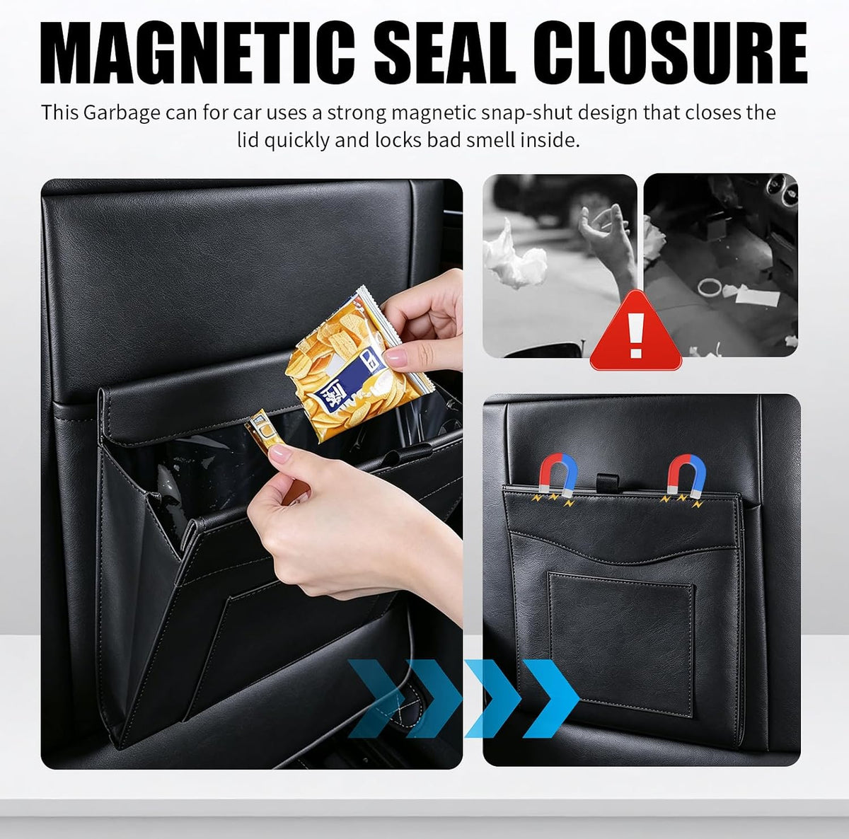 Leak-Proof Magnetic Car Trash Can with 2 Rolls Trash Bags