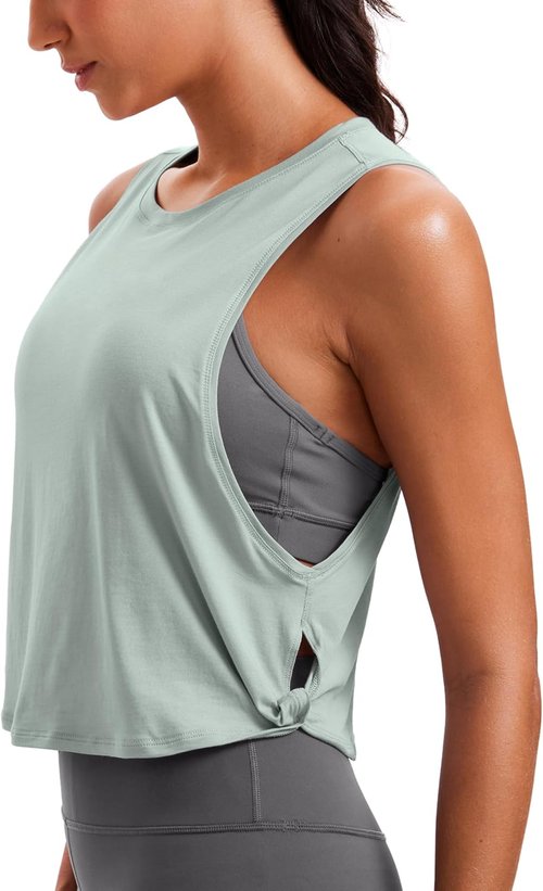 CRZ YOGA Pima Cotton Tank Tops for Women - Loose Fit Sleeveless Athletic Crop Shirts | Perfect for Yoga & Gym