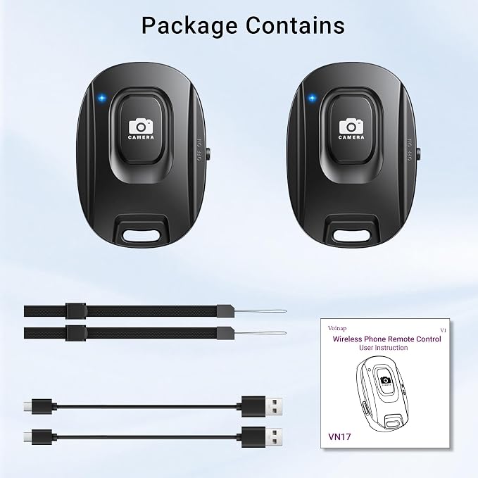 2 Pack Wireless Remote Shutter for iPhone Camera, Portable Rechargeable Photo