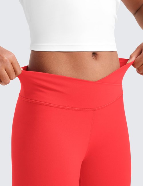 CRZ YOGA Girls Butterluxe Crossover Waist Yoga Leggings - Athletic Sports Casual Pants V Cross Tights Kids Teen Deep Red Medium