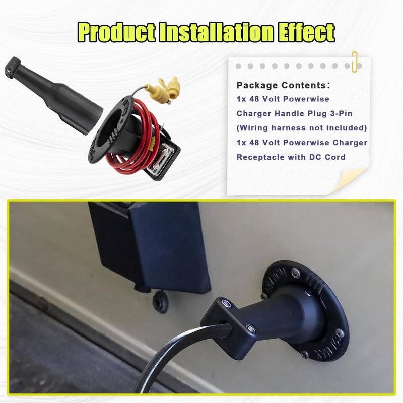 Panglong Golf Cart Charging Port with Cord and Club Car Plug- Charger Receptacle and Charger Plug, Suitable for 2004-2013 48V Club Car DS Electric Carts, OEM #101828901, 101802101
