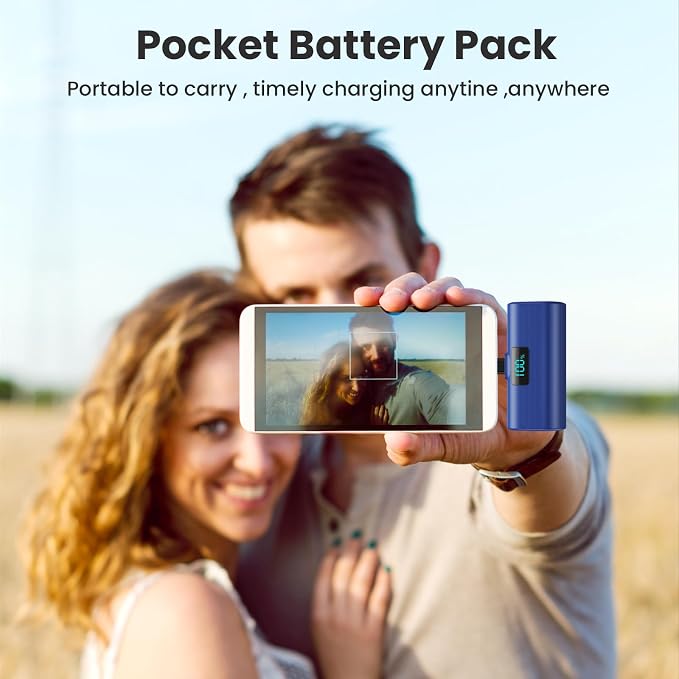 [2-Pack]Small Portable Charger 5200mAh, Upgraded PD USB C Power Bank Built-in USB-C Connector, LCD Display Battery Pack Compatible with iPhone 15/15 Plus/15 Pro/15 Pro Max/Samsung Android(Blue+Green)