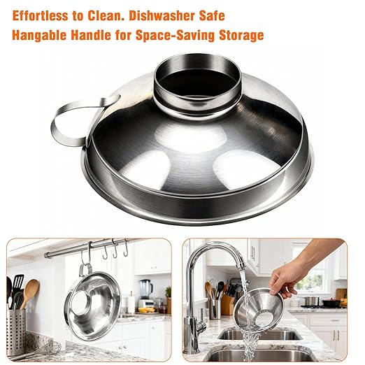 Wide Mouth Canning Funnel, Large Kitchen Funnel for Mason Jars, Canning, Filling Bottles with Oil & Liquid, Dishwasher Safe, Stainless Steel