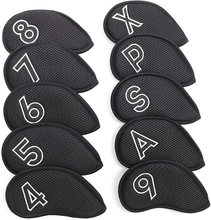 Montela Golf Iron Covers,Golf Iron Head Covers Mesh Golf Iron Covers Set 10pcs Golf Iron Headcovers,Golf Club Head Covers for Iron with Magic Tape Fit Most Brand 4-9 APSX