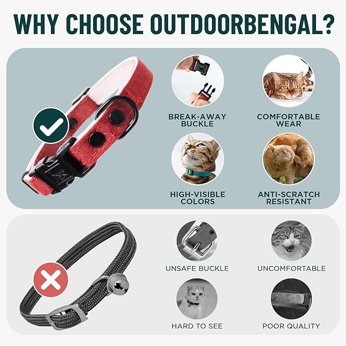 OutdoorBengal Durable Cat Collar Breakaway with Soft Padding Medium to Large Cats - Thin Heavy Duty Tactical Fabric, Comfortable, Quick Release Cat Collars, No Bell Collar (Black Reflective, Kitten)