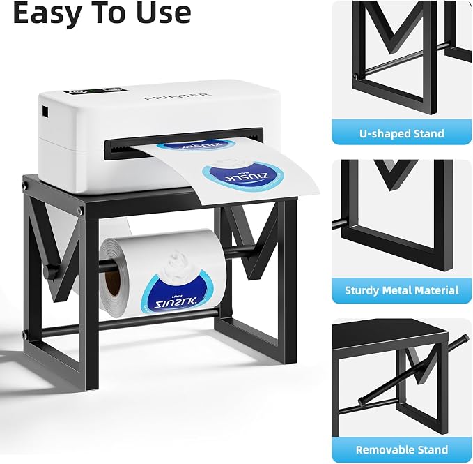 Marbrasse Label Holder for Rolls and Fanfold Labels, Metal Label Printer Holder