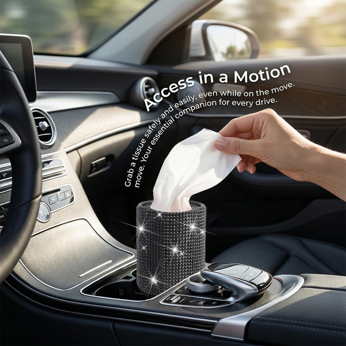 Rhinestone Car Tissue Dispenser for Interior, Black