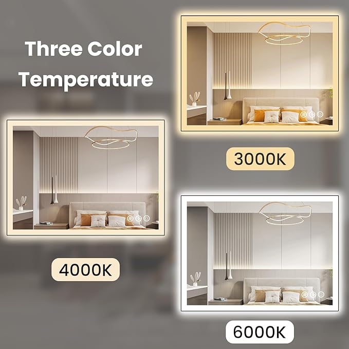 WTTY 40"X36" LED Bathroom Mirror with Black Frame, Bathroom Vanity Mirror with Lights for Wall, Front Light and Backlit, Anti-Fog, Dimmable, 3 Colors, Shatterproof, Memory, Horizontal/Vertical