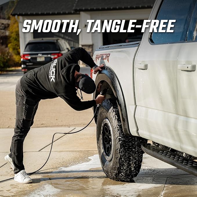 Slick Products Pressure Washer Flex Hose – 40 Ft Ultra-Flexible No-Kink High Pressure Hose, Lightweight Tangle-Free Design with Leak-Resistant Fittings for Car Wash & Outdoor Cleaning