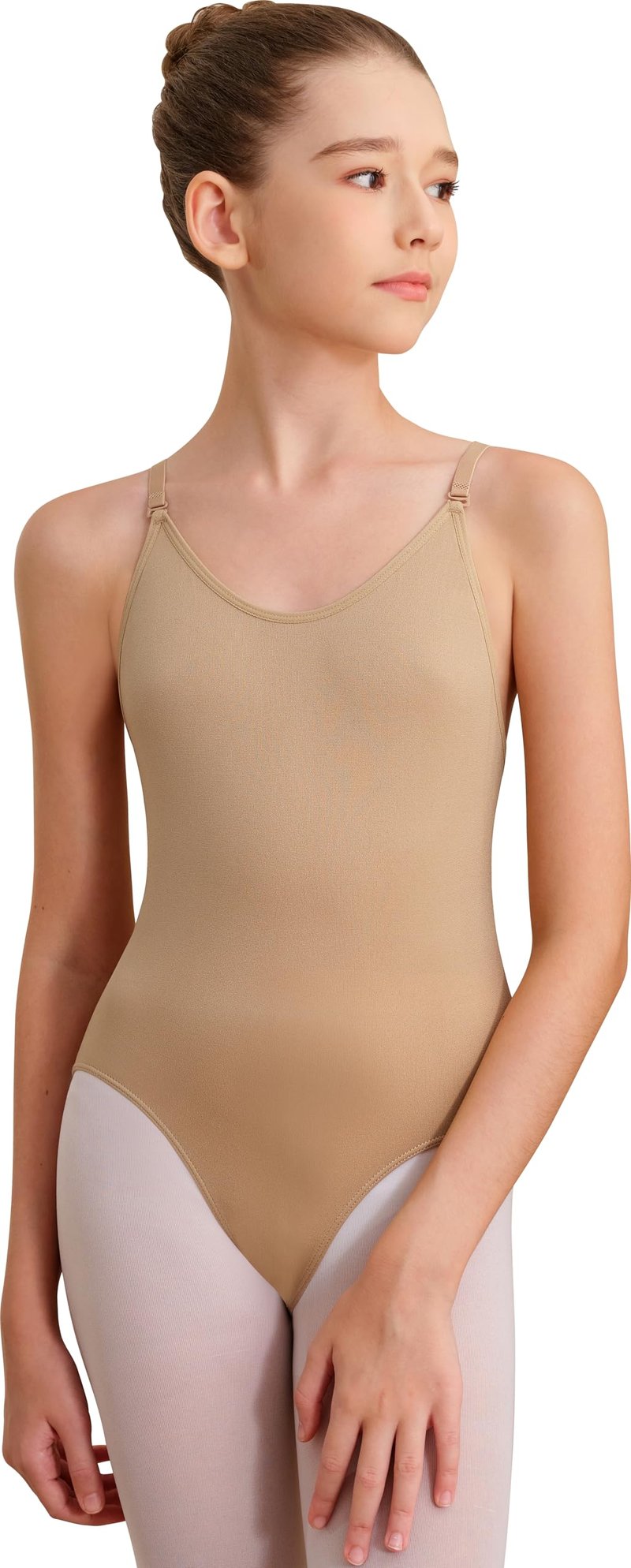 Tegmk Women and Girls Seamless Nude Leotard Camisole Dance Leotard for Ballet Undergarment Leotard with Clear Straps(FT3A12)