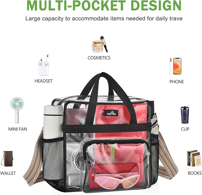 MAY TREE Clear Bag for Stadium Events, Transparent Bag for Concert Sports Gym