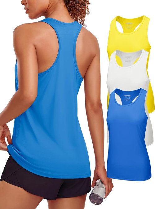 MAGCOMSEN Women's Athletic Racerback Tank Tops - Quick Dry, Moisture Wicking, UPF 50 | 3 Pack