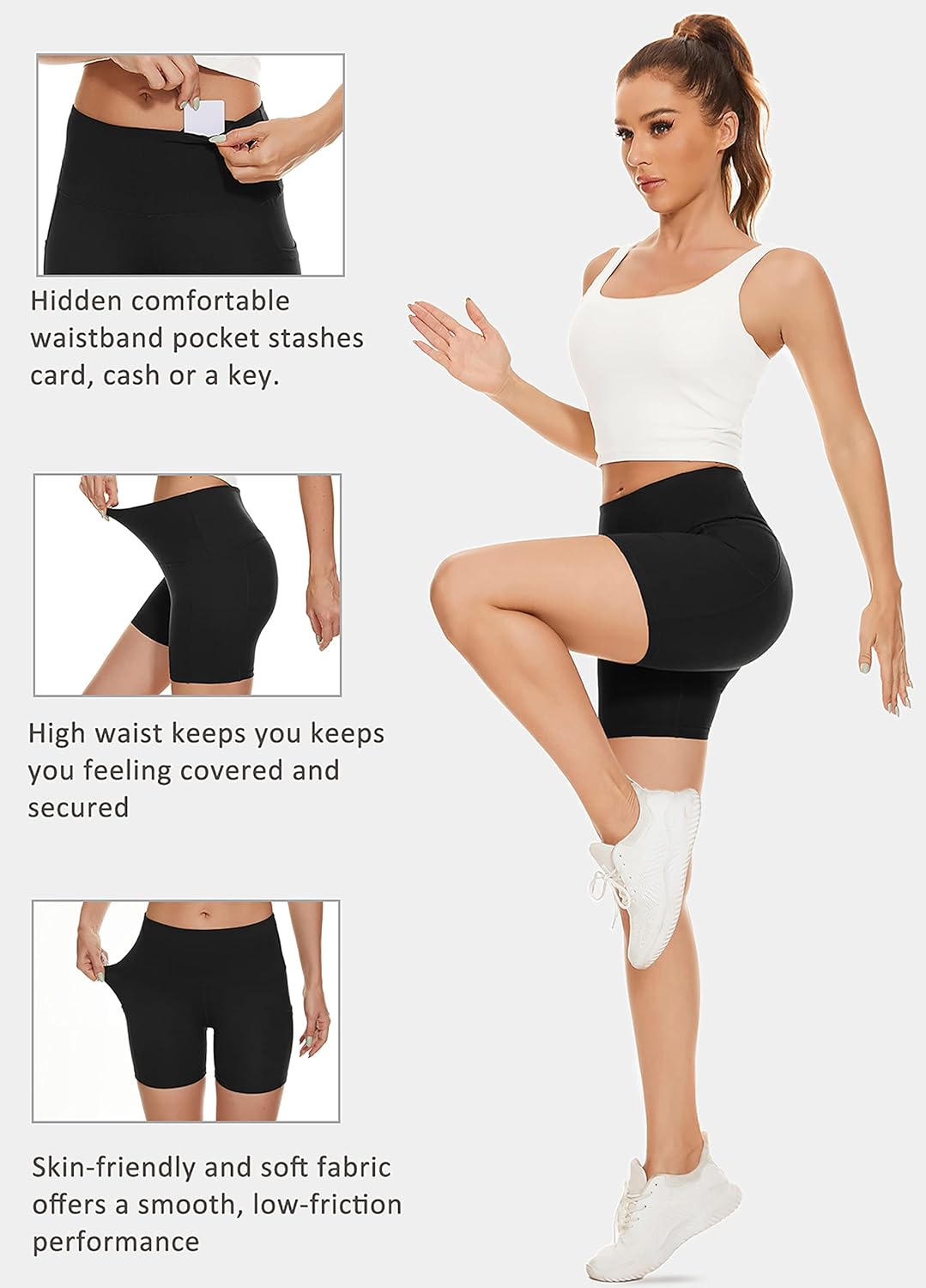 Tandisk Women's High Waist Biker Shorts - Comfortable Compression Yoga Shorts with Side Pockets