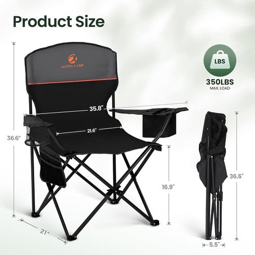 High Point Sports Portable Camping Chair - Lightweight Folding Outdoor Chair | 350 lbs Capacity, Black, 2 Pack