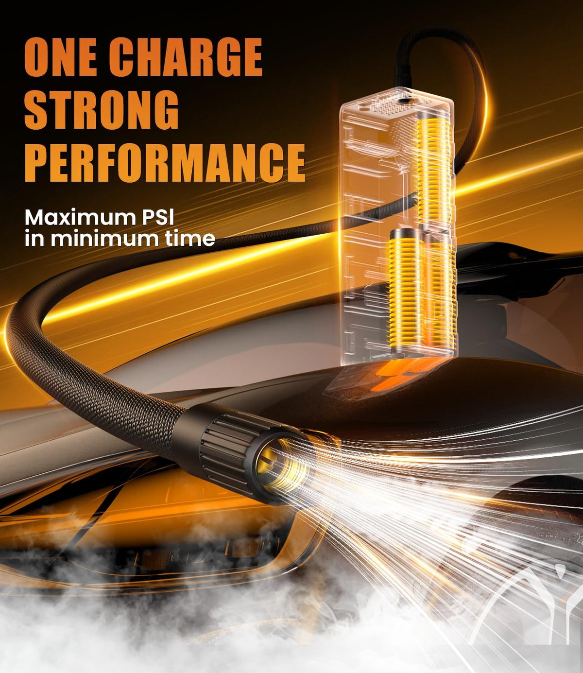 Tire Inflator Portable Air Compressor: Versatile Nozzles & 150PSI Fast Inflation Air Pump for Car Moto Bike Ball - One-Button Control - Senior-Friendly Solution for Elderly Drivers