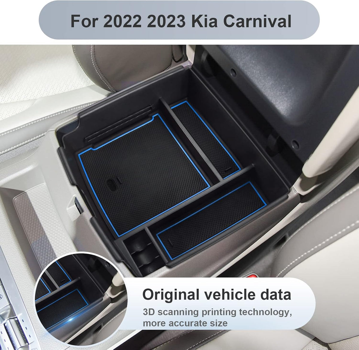 SKTU for 2022-2026 2027 Kia Carnival Center Console Organizer 2022-2025 2026 2027 Carnival Accessories Insert ABS Materials Tray 2024 2025 2026 2027 Carnival Console Tray with Coin and USB Hole (Blue)