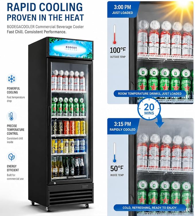 BODEGACOOLER Beverage Refrigerator, 12.5 Cu.Ft. Commercial Glass Door Fridge – Holds 420 Cans, Perfect for Game Day Watch Party & Summer BBQ, Drink Cooler for Home Bar, Patio, Garage, Man Cave