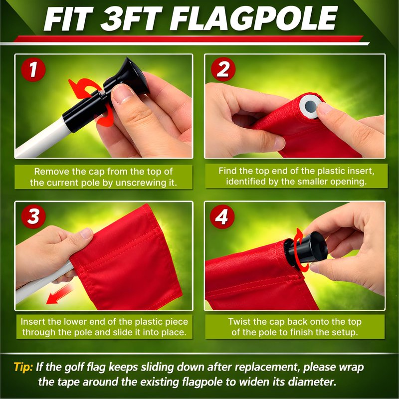 Set of 4 Single Sided 8x6 Inches Solid Golf Polyester Flag - Mini Putting Green Flags for Backyard Practice in 420D Nylon - Small Banner Solids with Tube Inserted - Solid Flags for Indoor or Outdoor