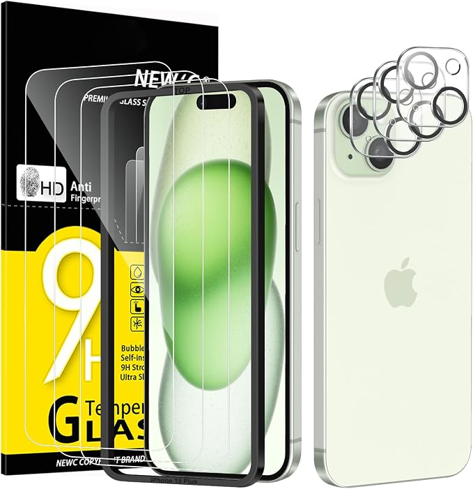 NEW'C 3x for iPhone 15 Plus Screen Protector+ 3x Camera Lens Protector