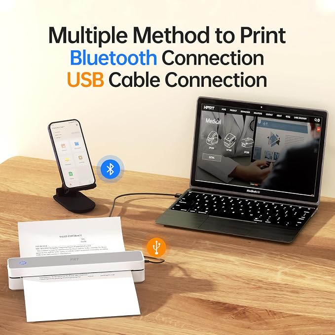 PRT Portable Printer Wireless for Travel, Support 8.5x11 US Letter&A4 Thermal