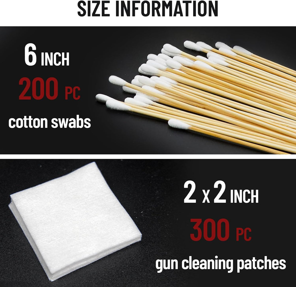 PINGMIC Gun Cleaning Supplies - Lint-Free Cotton Swabs & Patches Set for All Caliber Firearms | 6" Swabs