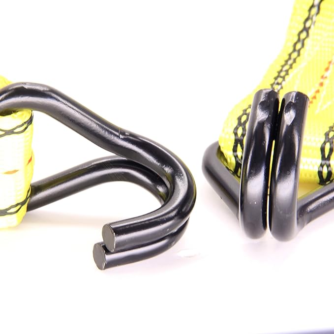 HFS(R) 4PC 1-1/2" x 15 ft Heavy Duty Ratchet Cargo Tie Down Straps 3000lbs Dual J-Hooks (Yellow)