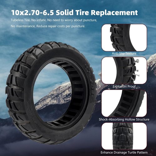 10x2.70-6.5 Solid Tire, 10 inch Tires Replacement, 70/65-6.5 Scooter Tubeless Solid Tire, for Emove Cruiser, Hiboy Max3, Hover-1 Alpha, Evercross H5, Boyueda 5600 Watt Electric Scooter (1 Pack)