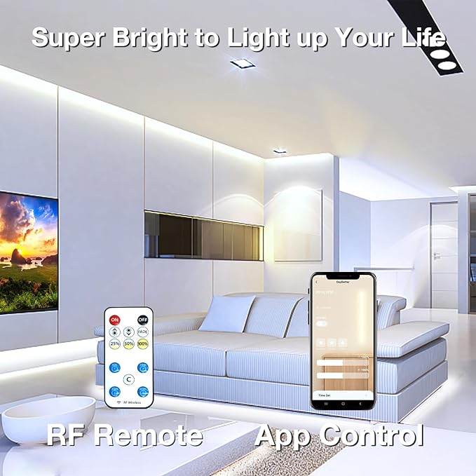 DAYBETTER COB LED Strip Light,LED Lights for Bedroom 16.4ft,Daylight White 6500K Dotless LED Light Strip,3200 LEDs Super Bright Dimmable 24V Flexible Tape Lights with Remote,Kitchen,Cabinets Lighting