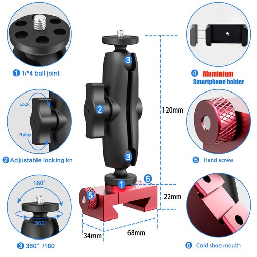 aoeyoo Aluminium Smartphone Fence Mount- Fence Mount for iPhone17 & Android, Mevo Start, Insta360 X5 X4 Camera,Phone Camera Holder for Tennis & Pickleball Training, Tennis Training Equipment