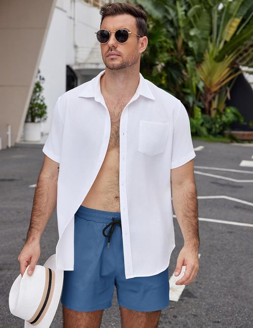 COOFANDY Men's Casual Cotton Shorts - Lightweight 5-Inch Drawstring Beach & Golf Shorts