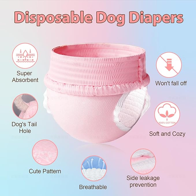 Ambreview Disposable Dog Diapers Female, Just Pull It Up, Doggie Diapers for Female Dogs, Strong Absorbency | Leak Proof, for Dogs in Heat | Elderly | Disabled, XS 30 PCS