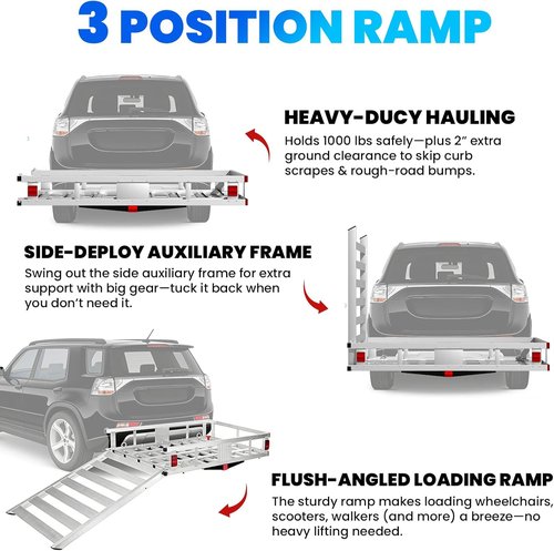 Aluminum Trailer Hitch Cargo Carrier - 1000LBS Capacity | Folding Ramp for Mobility Scooters, 54"x32"x9"