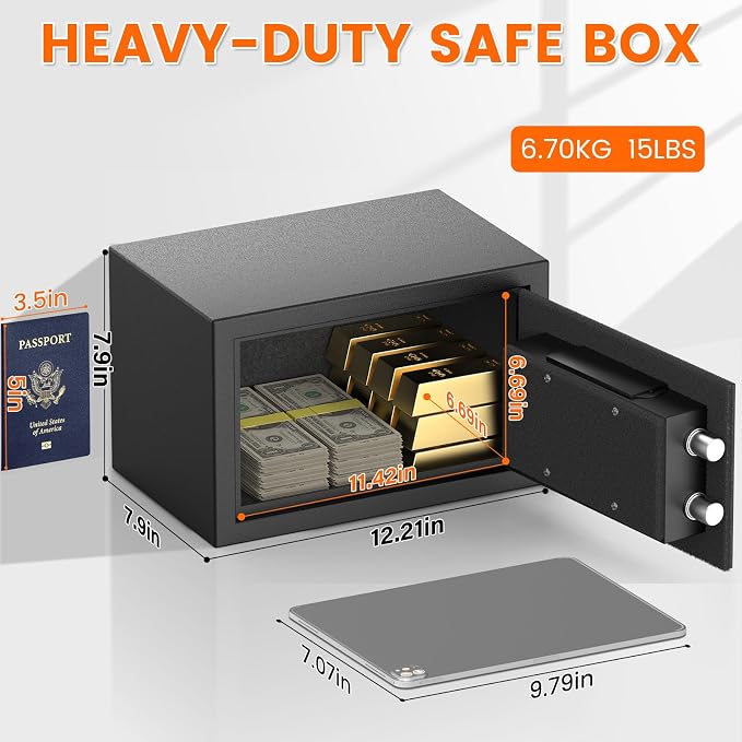 Small Fireproof Safe for Home, 14.8Lbs Heavy Duty Fire Safe Box for Office &