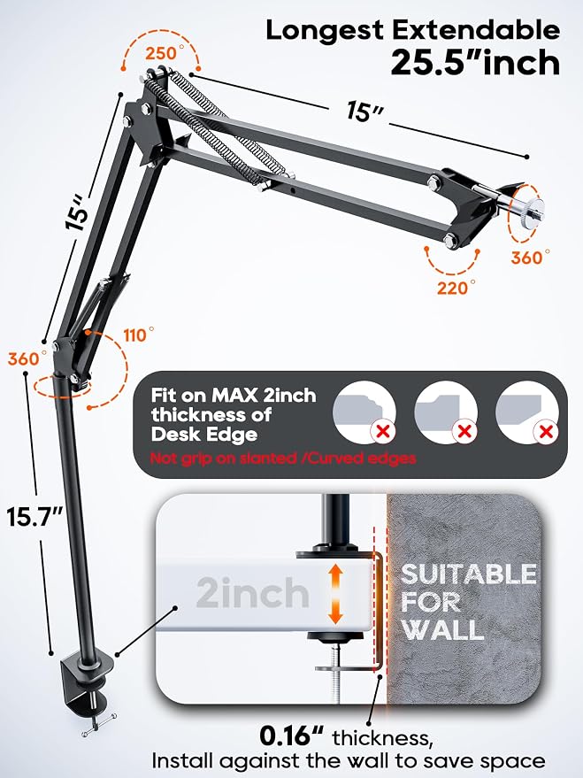 CACENCAN Overhead Camera Mount, 5lb Horizontal Load-Bearing, 360° Adjustable