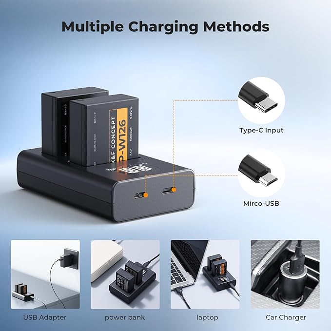 K&F Concept 1300mAh NP-W126 NP-W126S Battery and Charger