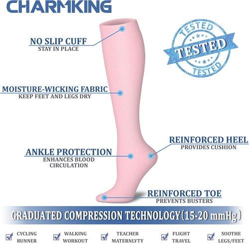 CHARMKING Compression Socks - 15-20 mmHg Support for Circulation | 8 Pairs for Running & Cycling