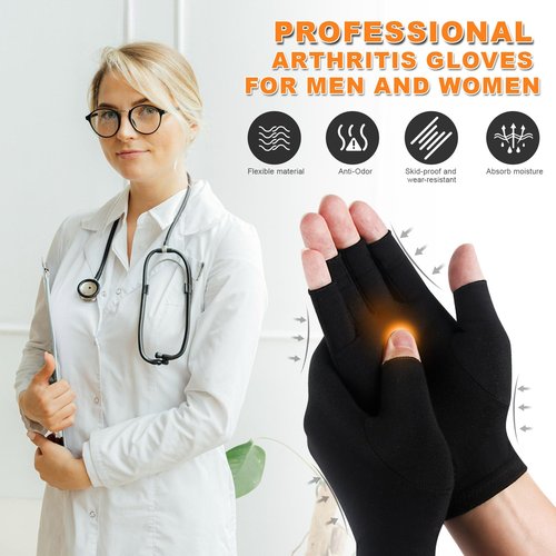 Lustraze 2 Pairs Arthritis Gloves for Women and Men, Pain Relief Compression Gloves Women,Fingerless Design, Breathable Fabric