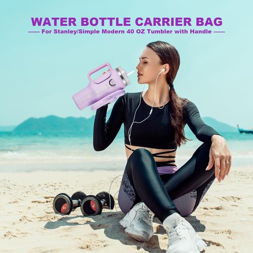 BULKITEM Water Bottle Carrier Bag - Insulated Neoprene Holder with Phone Pocket for Stanley 40 & 30 oz Tumbler - Pink