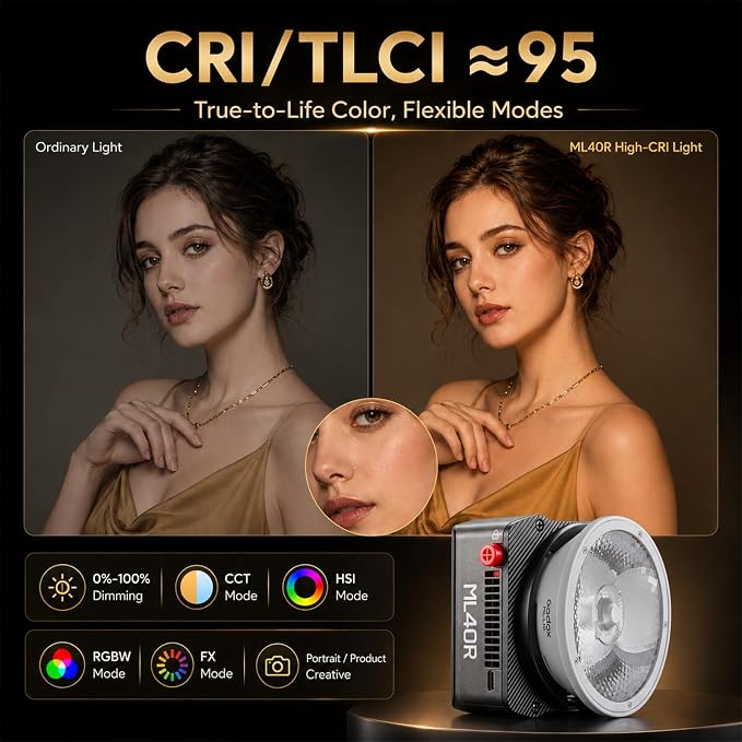 Godox ML40R RGB LED Video Light, Portable COB Photography Light