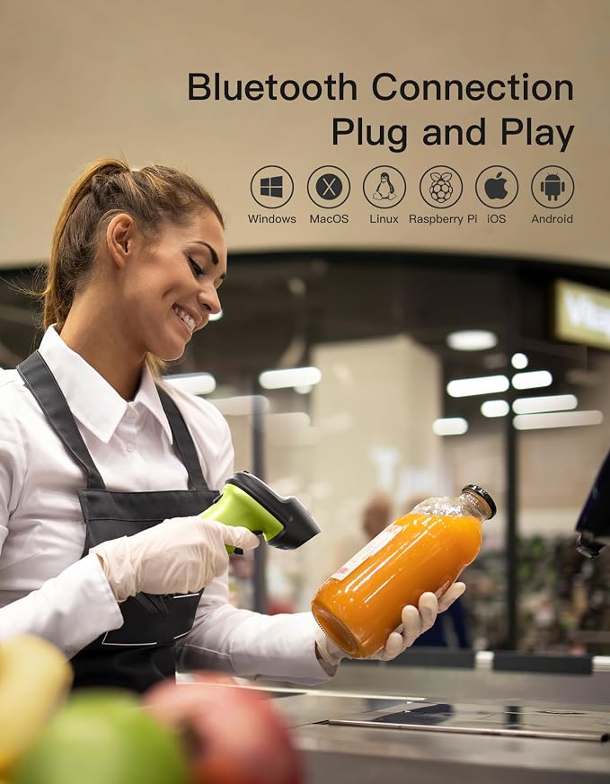 Inateck 2D Barcode Scanner, Wireless Bluetooth QR Code Scanner