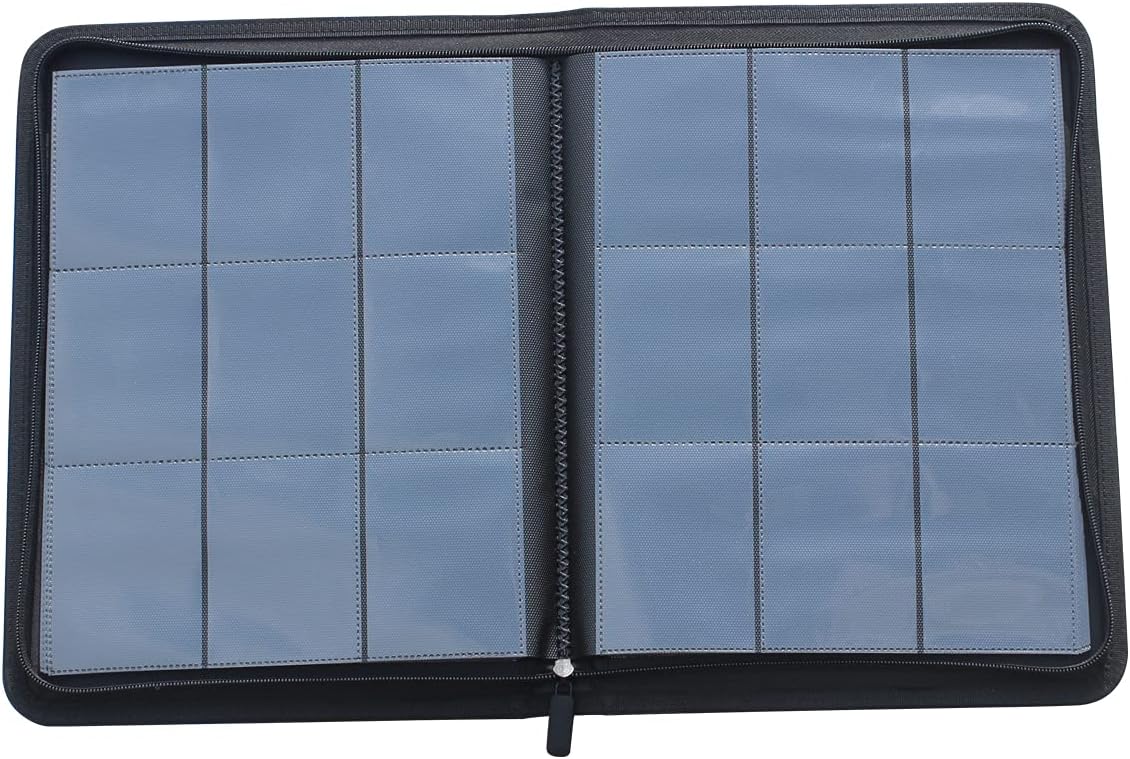 Premium 360 Pockets Black Zippered Playing Card Binder - Sturdy 9 Pocket Holder with 20 Sleeves