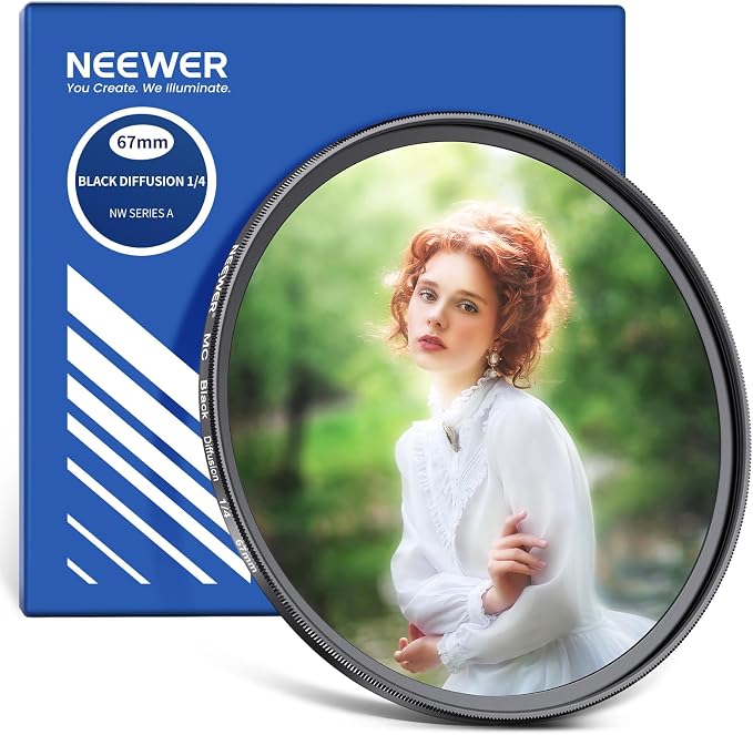 NEEWER 67mm Black Diffusion 1/4 Filter Dreamy Soft Cinematic Effect Filter