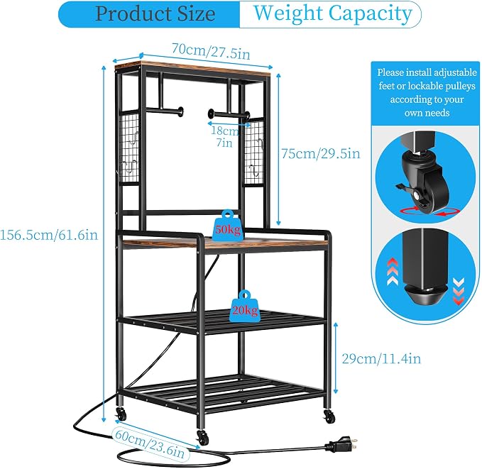 Kepproty 3D Printer Stand with Power Outlet, Rolling Storage Cart w/Filament